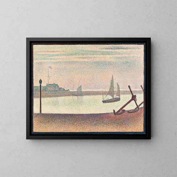 The canal at Gravelines at dusk - Georges Seurat — framed artwork on a wall