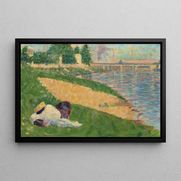 La Seine avec Vêtements sur la Rive, Étude pour Baigneurs à Asnières - Georges Seurat — framed artwork on a wall