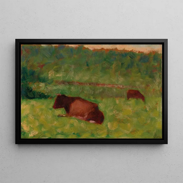 Cows in a Field - Georges Seurat — framed artwork on a wall