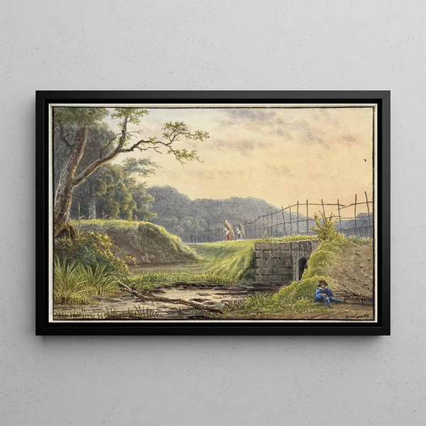 Landscape with Bridge - Georgius Jacobus Johannes van Os — framed artwork on a wall