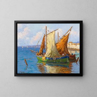 The Return of the Fishermen - Georgy Alexandrovich Lapchine — framed artwork on a wall