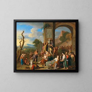 A sacrifice in Roman ruins - Gerard Hoet — framed artwork on a wall