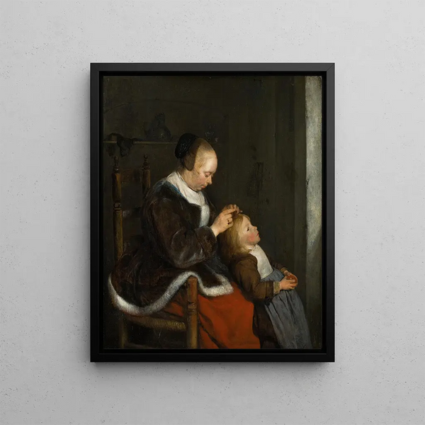 The Lice Hunt - Gerard ter Borch — framed artwork on a wall