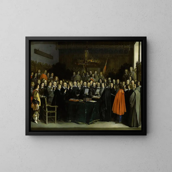 La Ratification du Traité de Münster - Gerard ter Borch — framed artwork on a wall