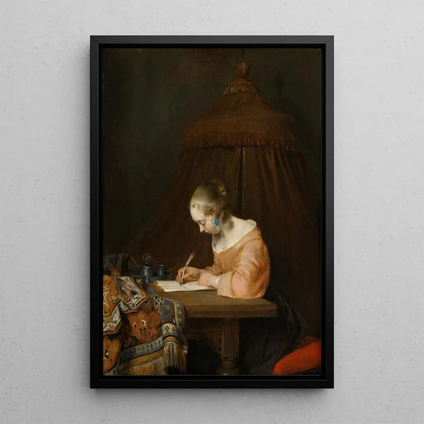 Femme écrivant une lettre - Gerard ter Borch — framed artwork on a wall