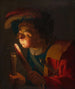 a boy blowing on a glowing ember - Gerard van Honthorst — artwork view