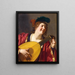 a woman playing a lute - Gerard van Honthorst — framed artwork on a wall