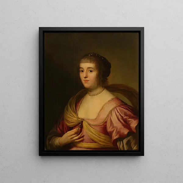 Portrait of Amalia van Solms - Gerard van Honthorst — framed artwork on a wall