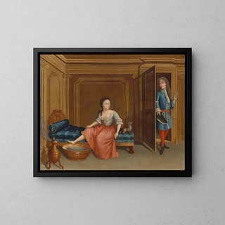 Dame se déshabillant pour un bain - Gerardus Duyckinck I — framed artwork on a wall