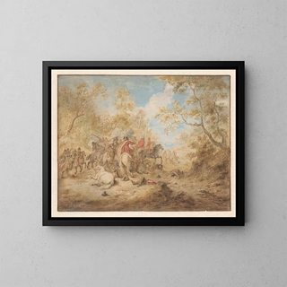Landscape with Horsemen in Combat - Gerardus Josephus Xavery — framed artwork on a wall