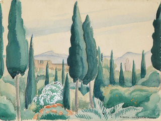 View of a Moroccan landscape with pines in the foreground - Gerda Wegener — artwork view