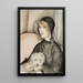 Young lady with black cloche hat and small white dog - Gerda Wegener — framed artwork on a wall