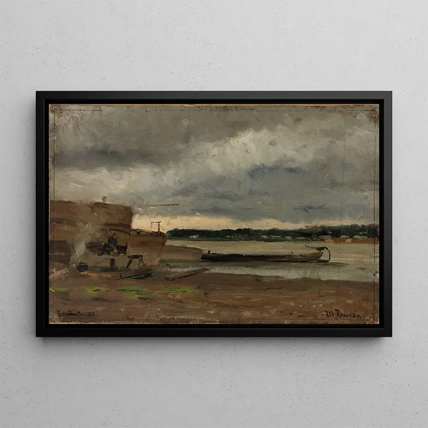 View of the Rhine near Düsseldorf - Gerhard Munthe — framed artwork on a wall