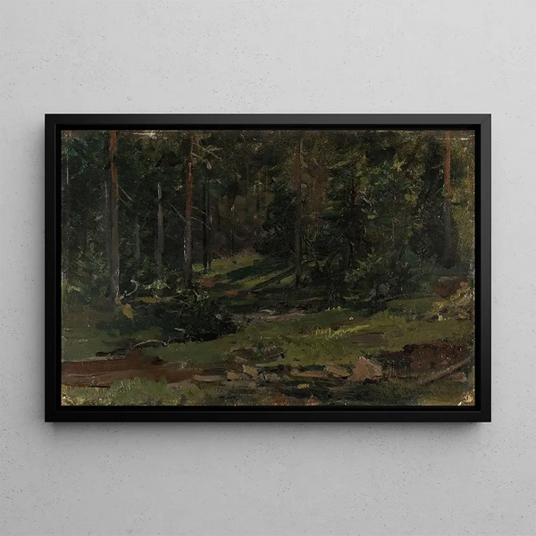 Landscape painting with wooded scenery - Gerhard Munthe — framed artwork on a wall