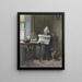 Interior painting with a woman reading the newspaper - Gerke Henkes — framed artwork on a wall