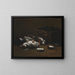 Still life with dead birds and a basket of oysters - Germain Théodore Ribot — framed artwork on a wall