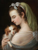 a woman with a King Charles Spaniel - German School — artwork view