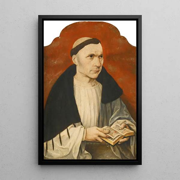 Portrait of an Augustinian canon wearing a black amice - German School — framed artwork on a wall