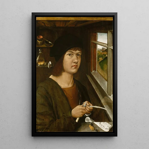 Portrait of a Young Artist - German School — framed artwork on a wall