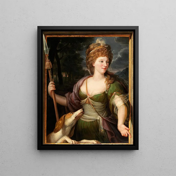Portrait of a Lady as Diana - German School — framed artwork on a wall