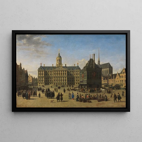 The Dam at Amsterdam - Gerrit Adriaensz Berckheyde — framed artwork on a wall