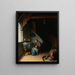 an elderly woman sitting near a window at her spinning wheel eating porridge - Gerrit Dou — framed artwork on a wall