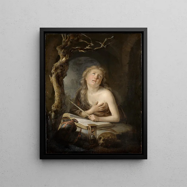 Marie-Madeleine Penitent in the Desert - Gerrit Dou — framed artwork on a wall