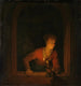 Girl with an oil lamp at a window - Gerrit Dou — artwork view