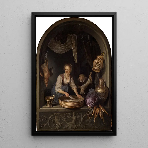 Servante à la fenêtre - Gerrit Dou — framed artwork on a wall