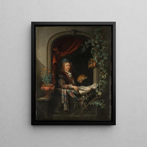 Self-portrait painting - Gerrit Dou — framed artwork on a wall