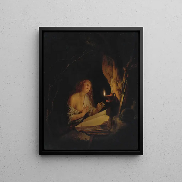 La Madeleine pénitente à la lueur des bougies - Gerrit Dou — framed artwork on a wall