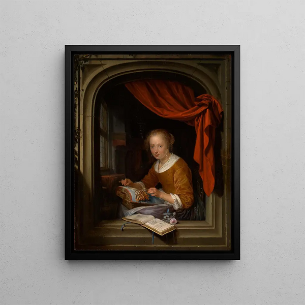 The lacemaker - Gerrit Dou — framed artwork on a wall