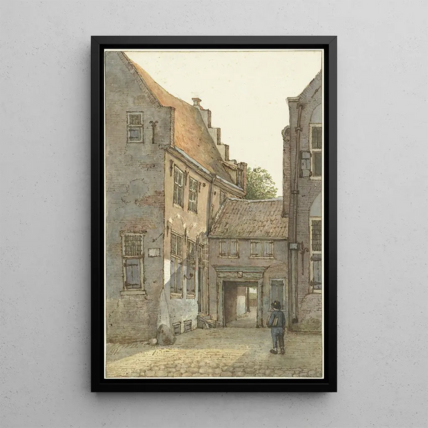 View of the entrance of the Latin school, Saint-Jérôme school on the Kromme Nieuwegracht in Utrecht - Gerrit Lamberts — framed artwork on a wall