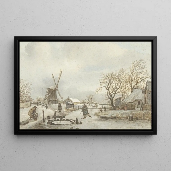 Winter Landscape Painting - Gerrit Lamberts — framed artwork on a wall