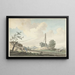 Landscape painting near the dunes with a milestone and two walkers - Gerrit Toorenburgh — framed artwork on a wall