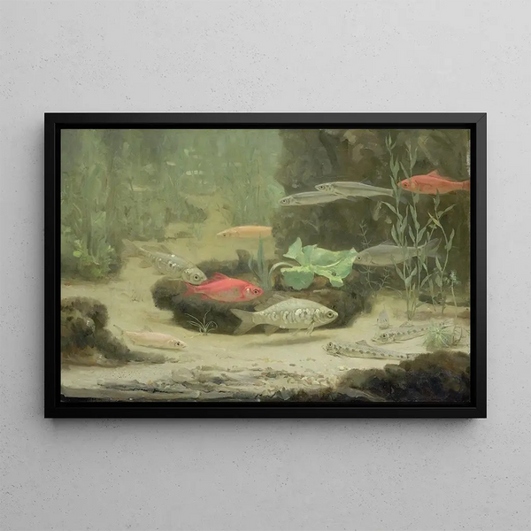 Goldfish and Silver Fish in an Aquarium - Gerrit Willem Dijsselhof — framed artwork on a wall