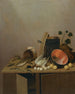Nature morte with a dead duck, fish, pears, eggs, a copper pot, and other objects, all arranged on a kitchen cabinet - Gerrit van Vucht — artwork view
