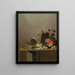 Nature morte with a dead duck, fish, pears, eggs, a copper pot, and other objects, all arranged on a kitchen cabinet - Gerrit van Vucht — framed artwork on a wall