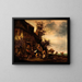 Scene with a hurdy-gurdy player and a boy violinist in front of a tavern - Gert van Hens — framed artwork on a wall