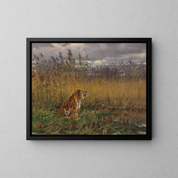 A tiger in a landscape - Géza Vastagh — framed artwork on a wall