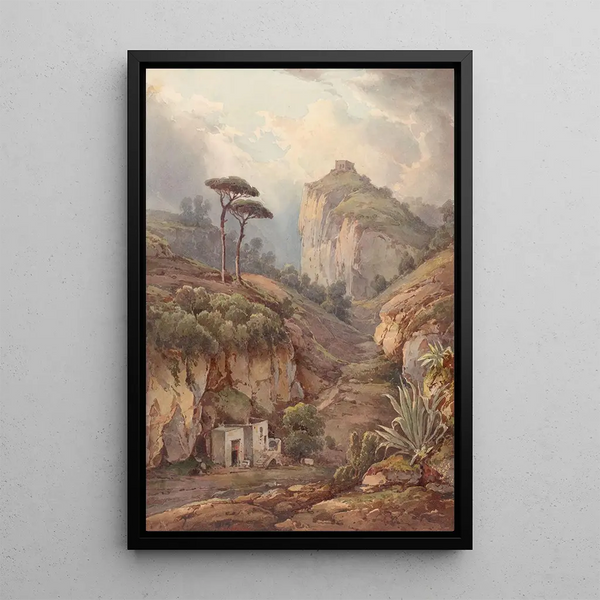 Approche par la terre de la Casa de Spiriti, promenade depuis Naples - Giacinto Gigante — framed artwork on a wall