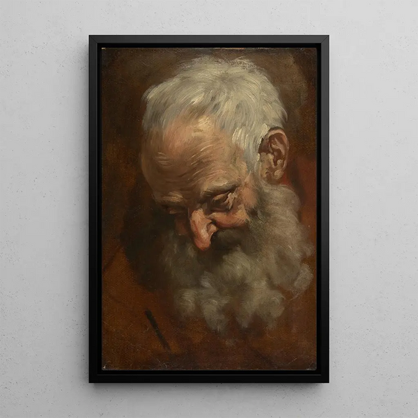 Head of a bearded man Nicodemus - Giacomo Cavedone — framed artwork on a wall