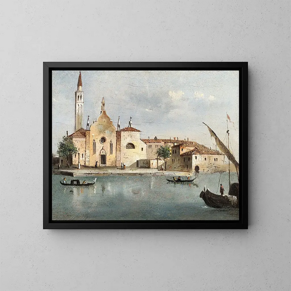 Vue de l'île de Santa Maria delle Grazie - Giacomo Guardi — framed artwork on a wall