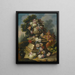 a still life with a garland of roses, tulips, carnations, and other flowers draped around a stone urn in a landscape - Giacomo Nani — framed artwork on a wall