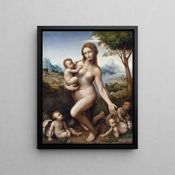 Leda with her children - Giampietrino Giovanni Pietro Rizzoli — framed artwork on a wall