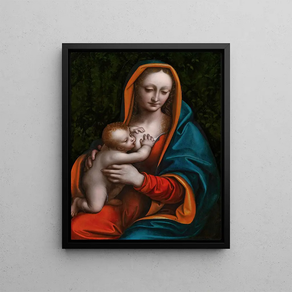 La Madone allaitant l'enfant Jésus - Giampietrino Giovanni Pietro Rizzoli — framed artwork on a wall