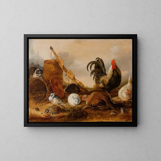 Animal paintings in the courtyard - Gijsbert Gillisz de Hondecoeter — framed artwork on a wall