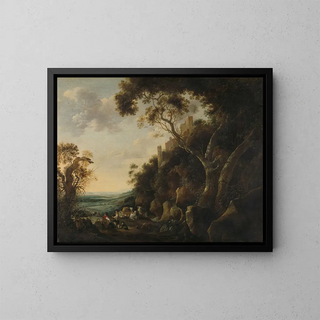 Landscape with Shepherds - Gijsbert Gillisz de Hondecoeter — framed artwork on a wall