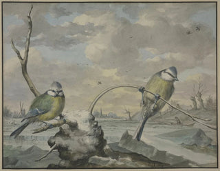 Two tits in winter - Gijsbertus Haasbroek — artwork view