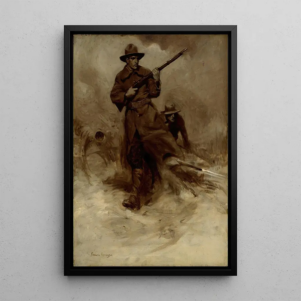 Soldiers of the Spanish-American War in action - Gilbert Gaul — framed artwork on a wall